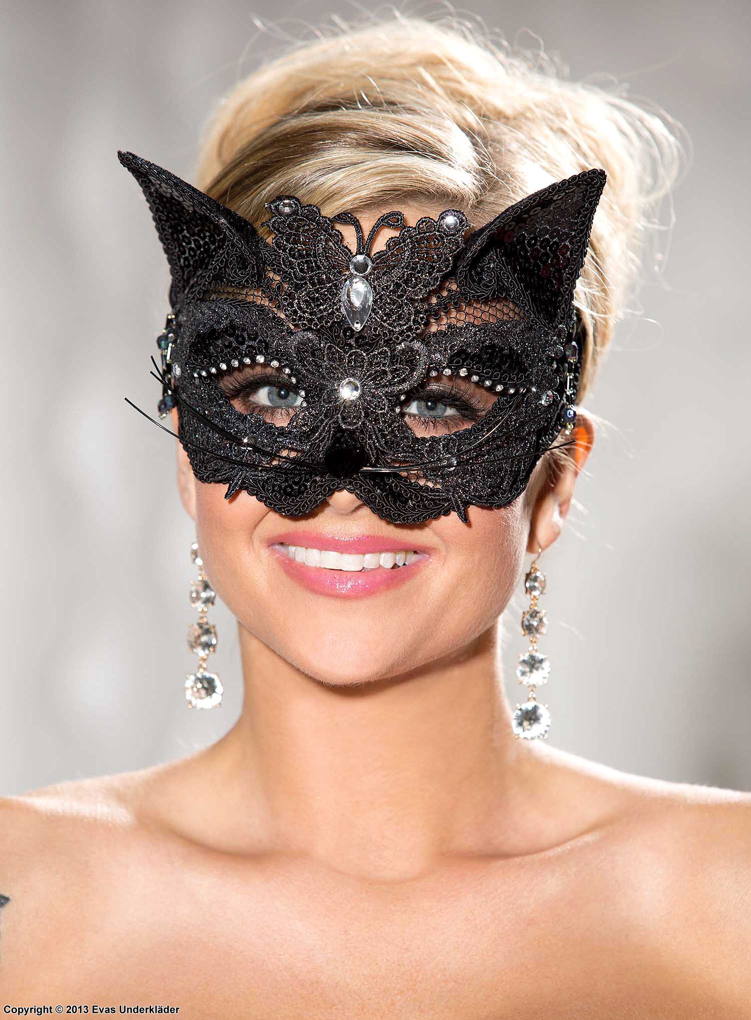 Sequin and glitter venice cat mask
